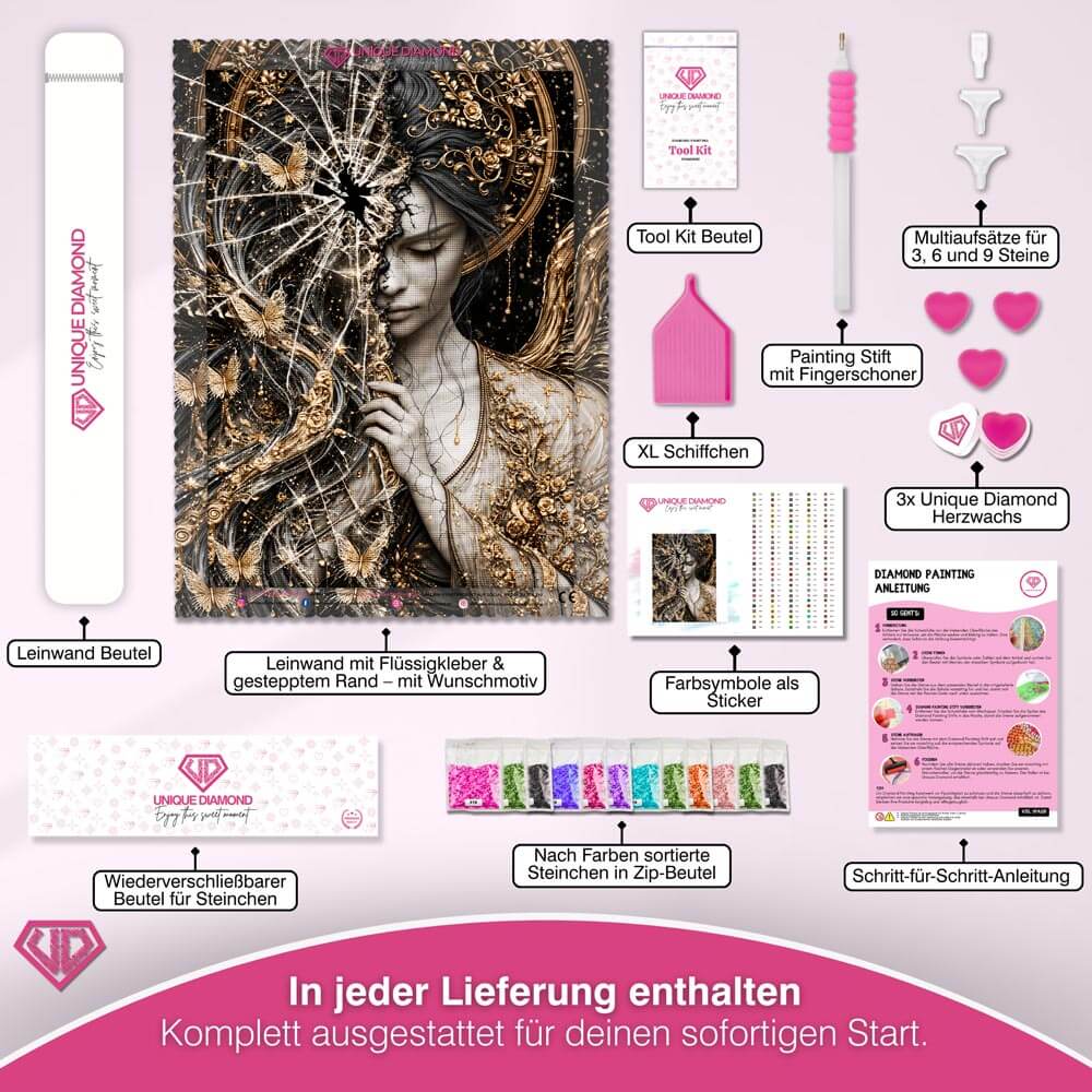 5D Diamond Painting – Goldflügel zwischen Scherben