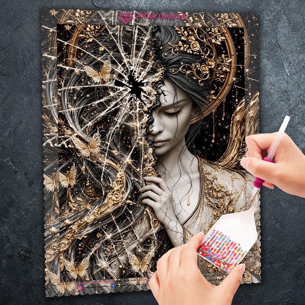 5D Diamond Painting – Goldflügel zwischen Scherben