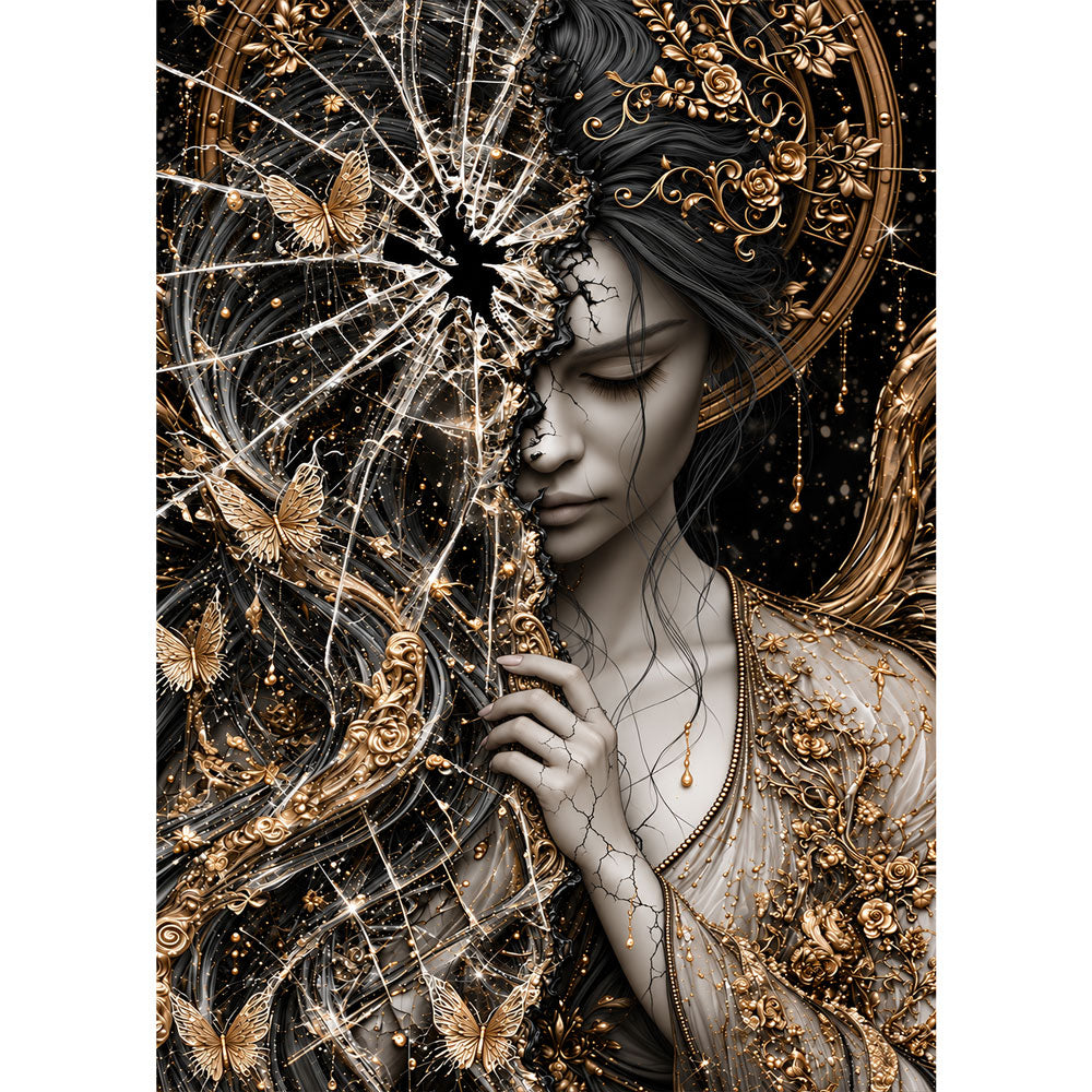5D Diamond Painting – Goldflügel zwischen Scherben | Unique Diamond
