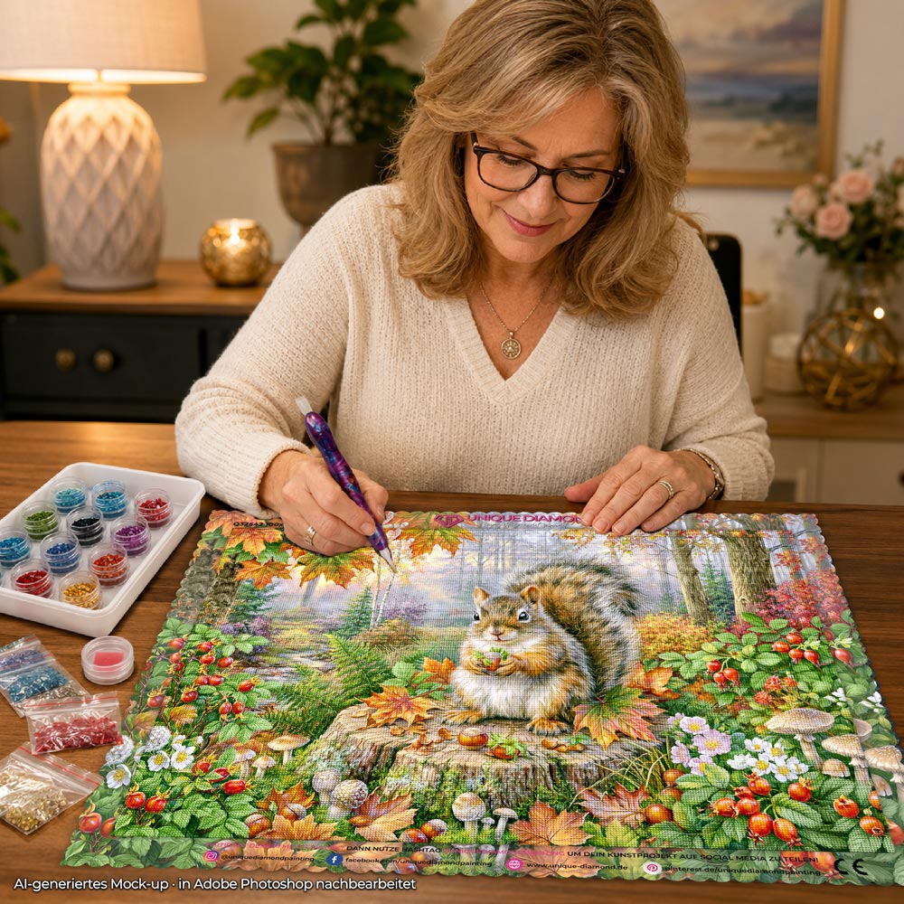 5D Diamond Painting – Goldpfötchen im Herbstzauber