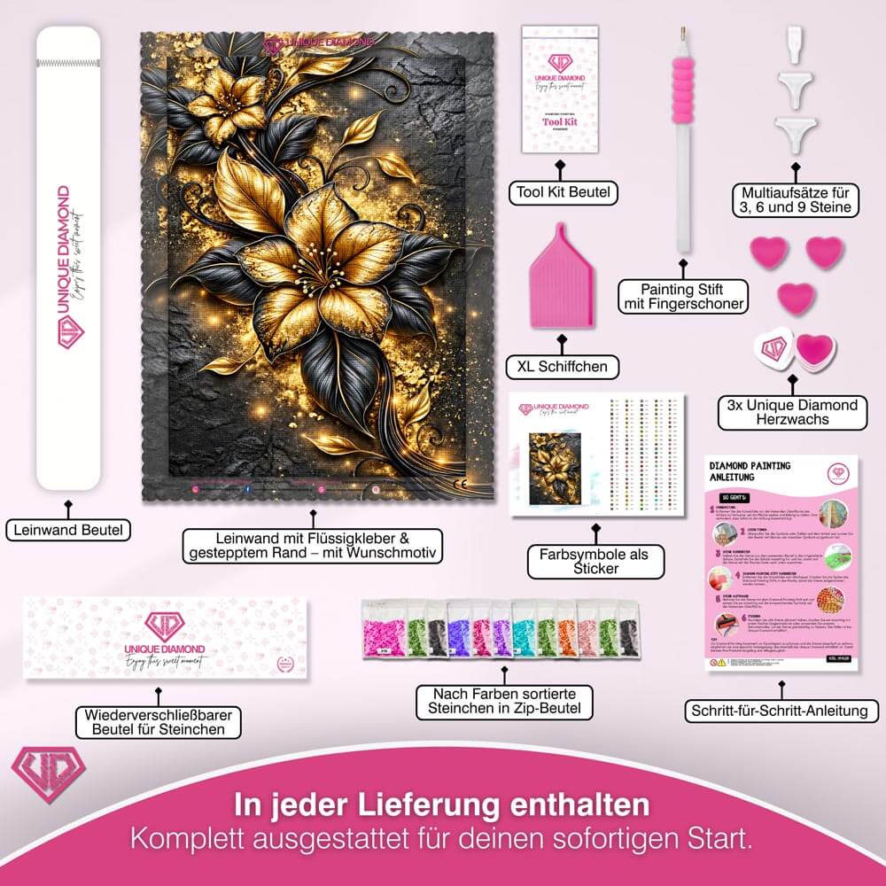 5D Diamond Painting – Goldranken auf Schiefer