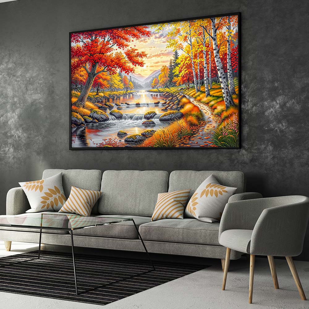 5D Diamond Painting – Herbstflüstern am Fluss, Unique-Diamond
