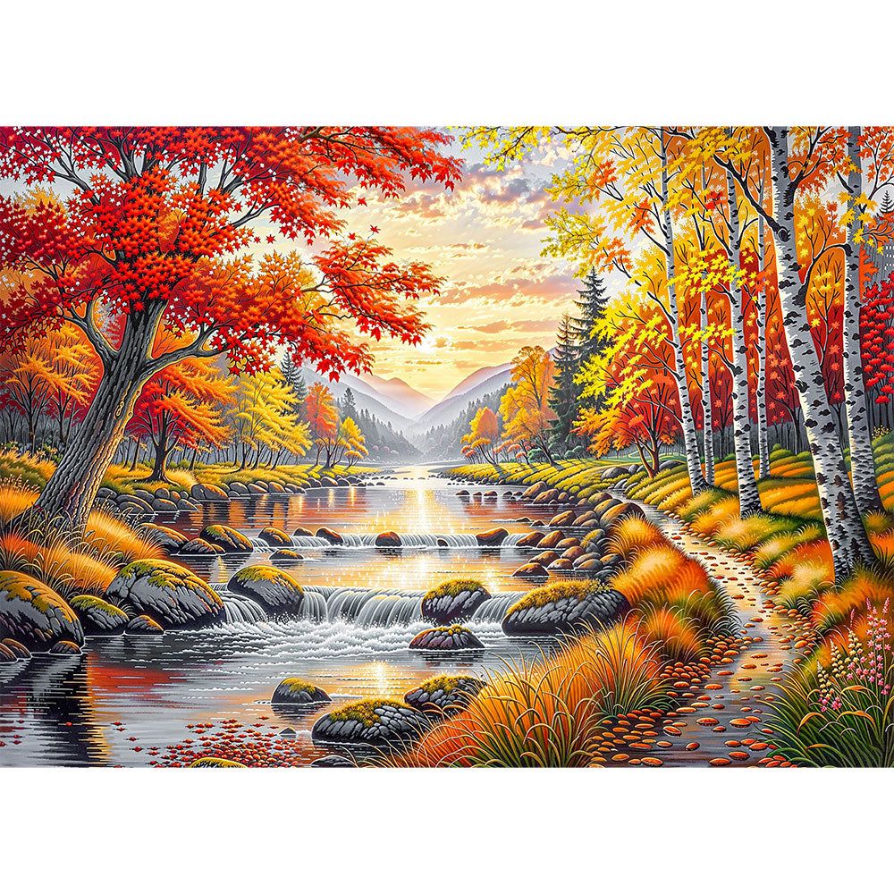 5D Diamond Painting – Herbstflüstern am Fluss, Unique-Diamond