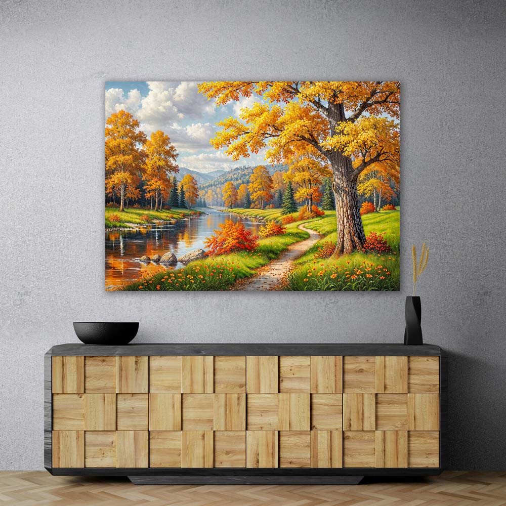 5D Diamond Painting – Herbstpfad der goldenen Stille, Unique-Diamond