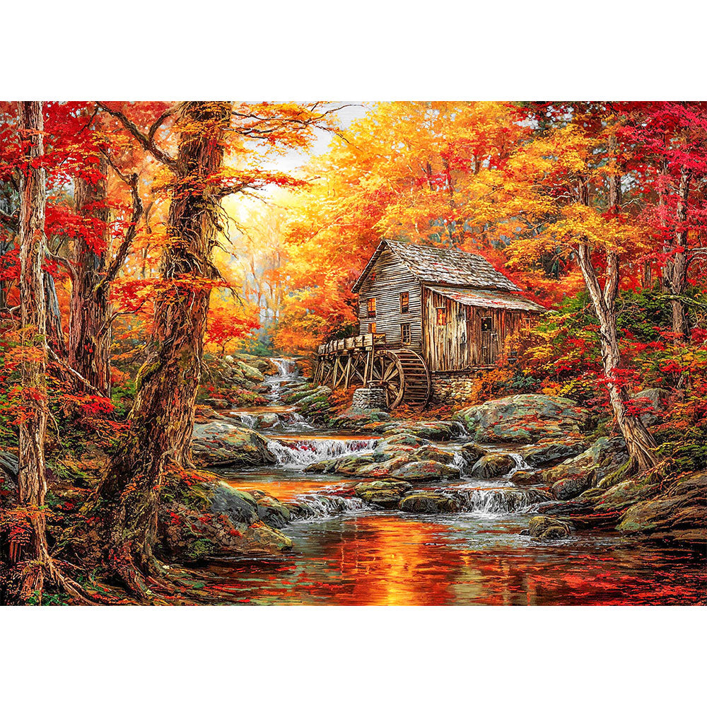 5D Diamond Painting – Herbstzauber an der alten Mühle, Unique-Diamond