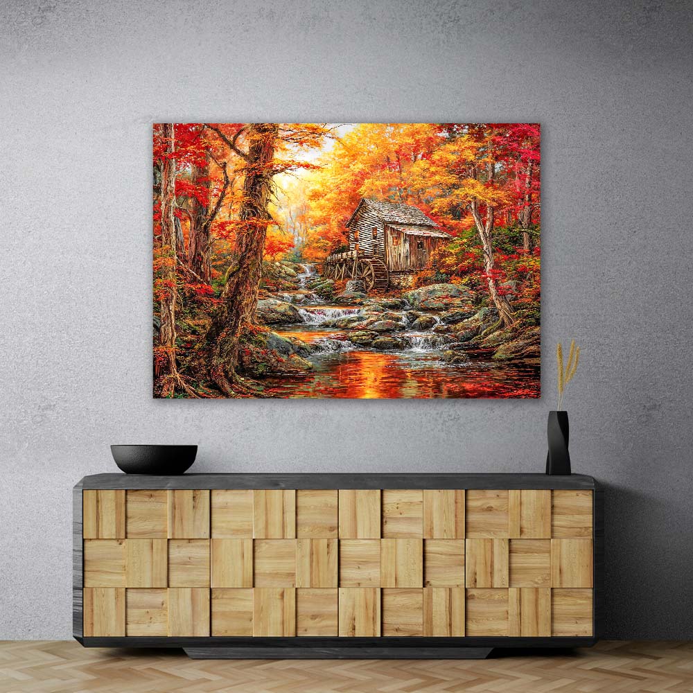 5D Diamond Painting – Herbstzauber an der alten Mühle, Unique-Diamond