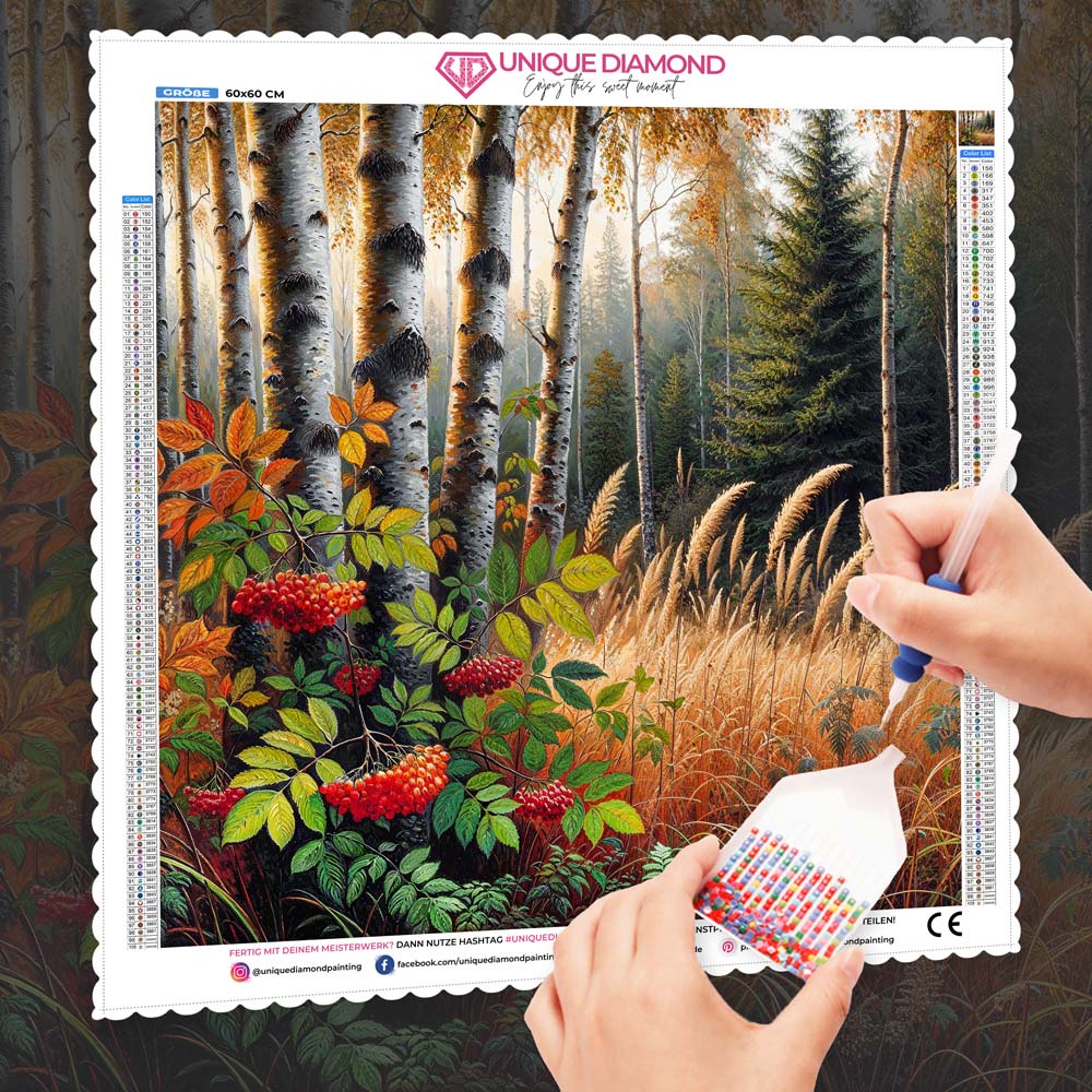 5D Diamond Painting – Herbstzauber im Birkenhain, Unique-Diamond