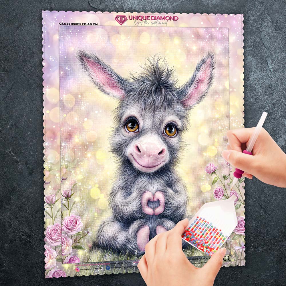 5D Diamond Painting – Herzchen-Esel in Rosengarten Unique-Diamond