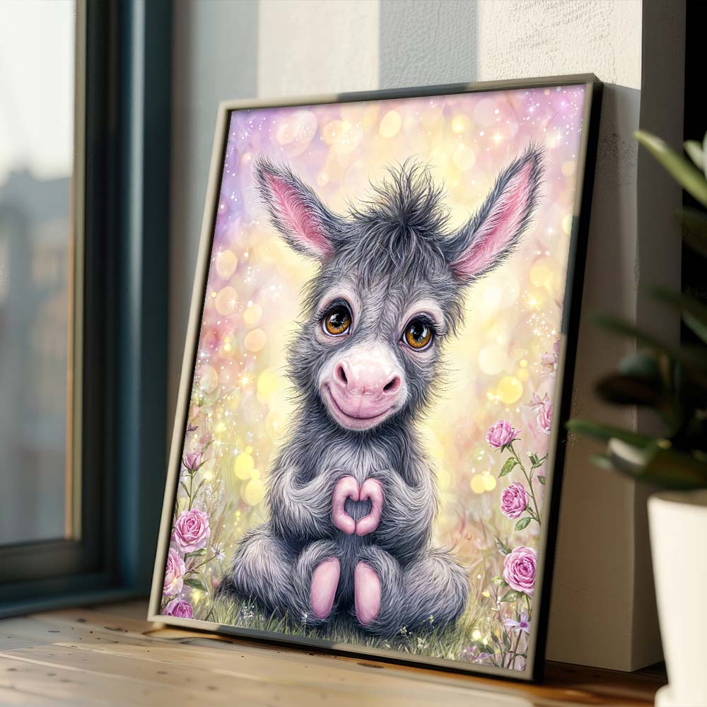 5D Diamond Painting – Herzchen-Esel in Rosengarten Unique-Diamond