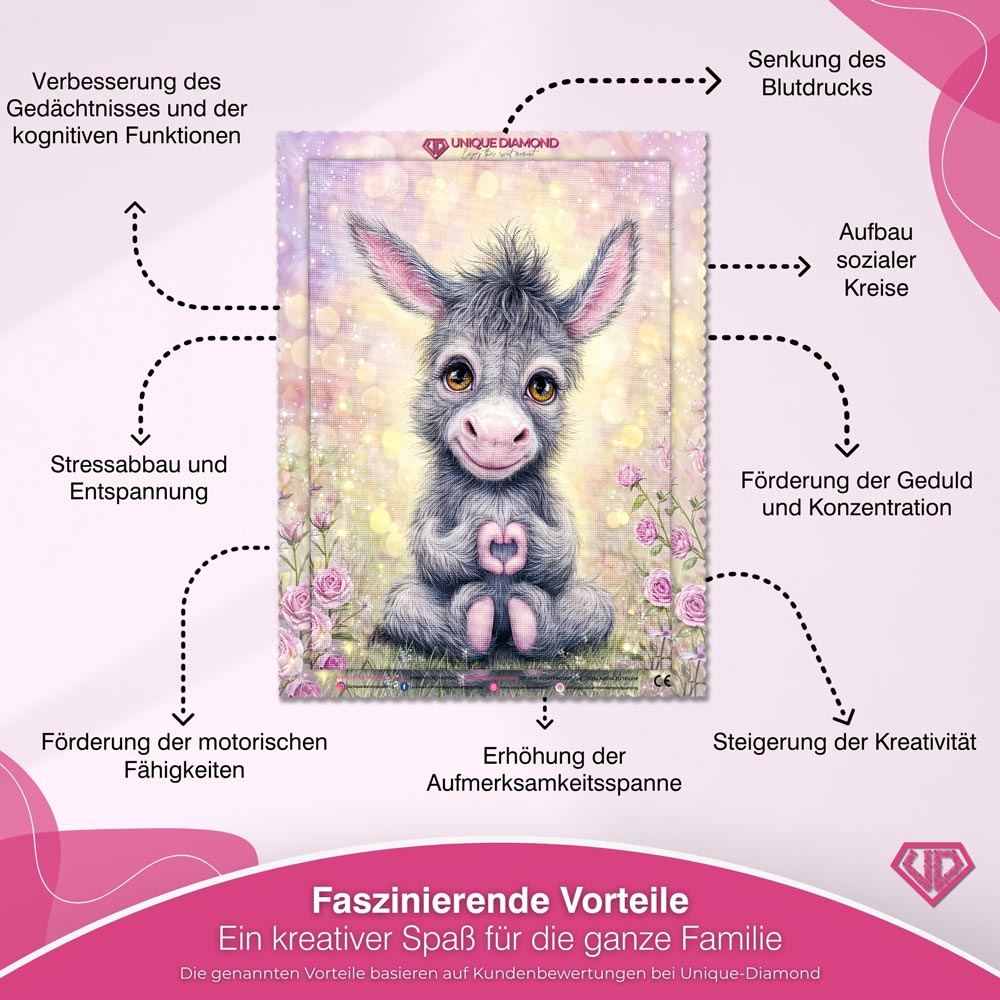 5D Diamond Painting – Herzchen-Esel in Rosengarten Unique-Diamond