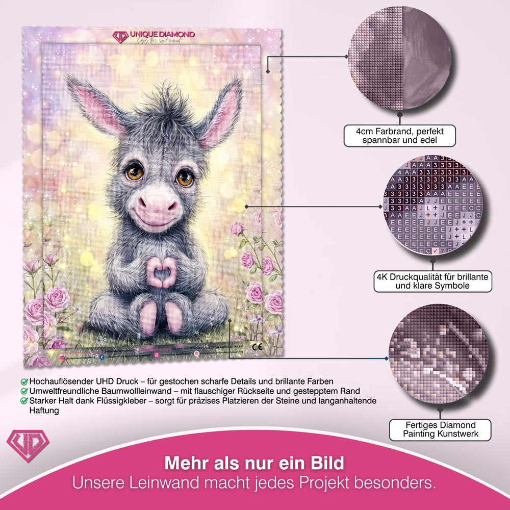 5D Diamond Painting – Herzchen-Esel in Rosengarten Unique-Diamond