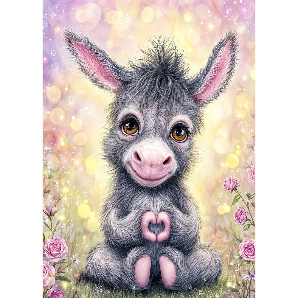 5D Diamond Painting – Herzchen-Esel in Rosengarten, Unique-Diamond