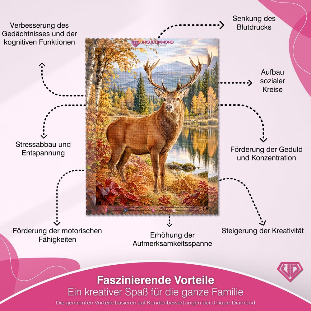 5D Diamond Painting – Hirschkönig am goldenen Herbstsee