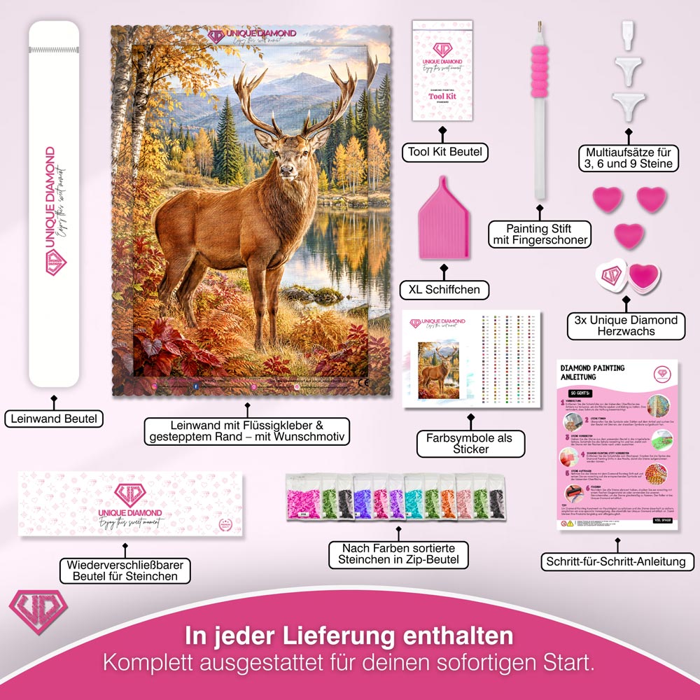 5D Diamond Painting – Hirschkönig am goldenen Herbstsee