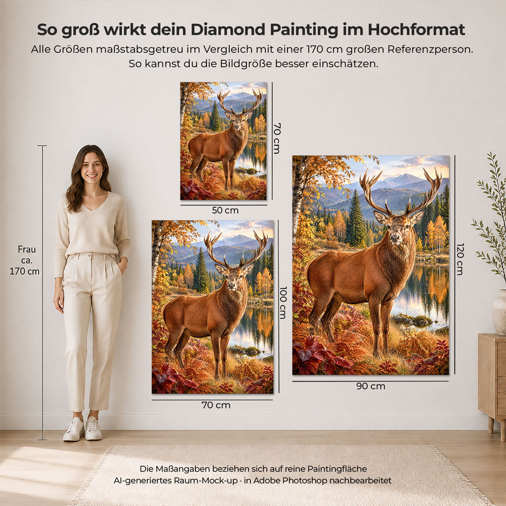 5D Diamond Painting – Hirschkönig am goldenen Herbstsee