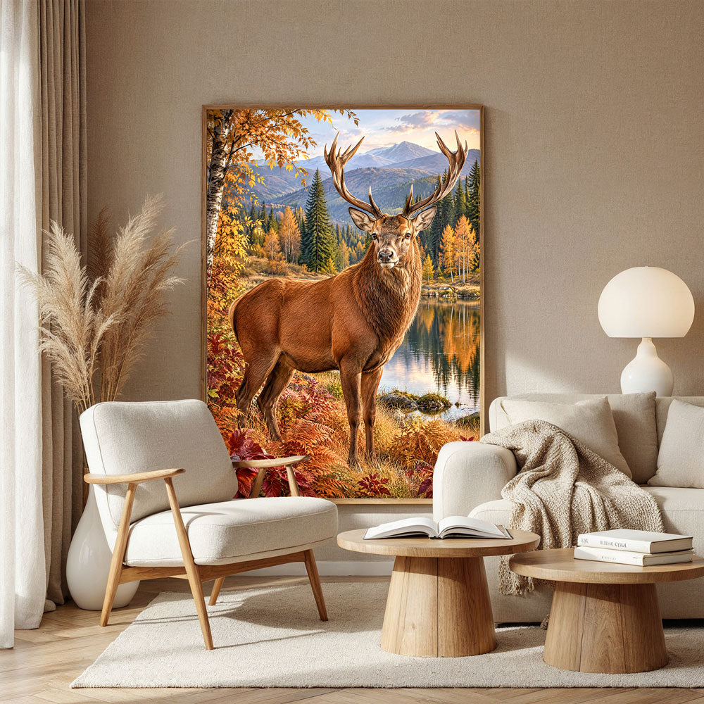 5D Diamond Painting – Hirschkönig am goldenen Herbstsee