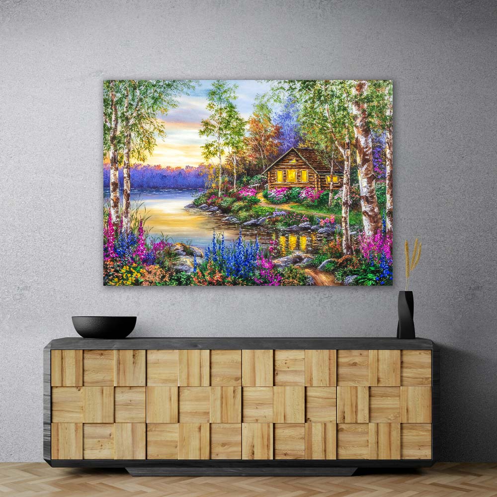 5D Diamond Painting – Hütte am See der Stille