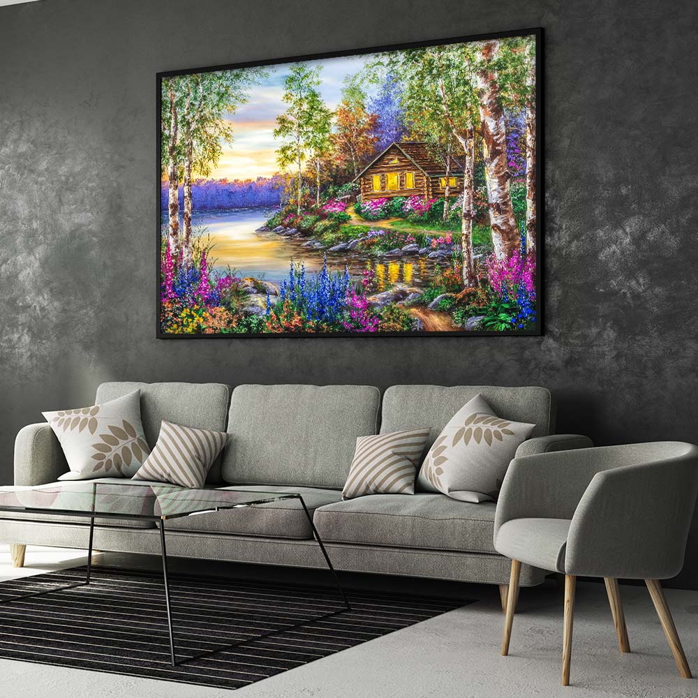 5D Diamond Painting – Hütte am See der Stille