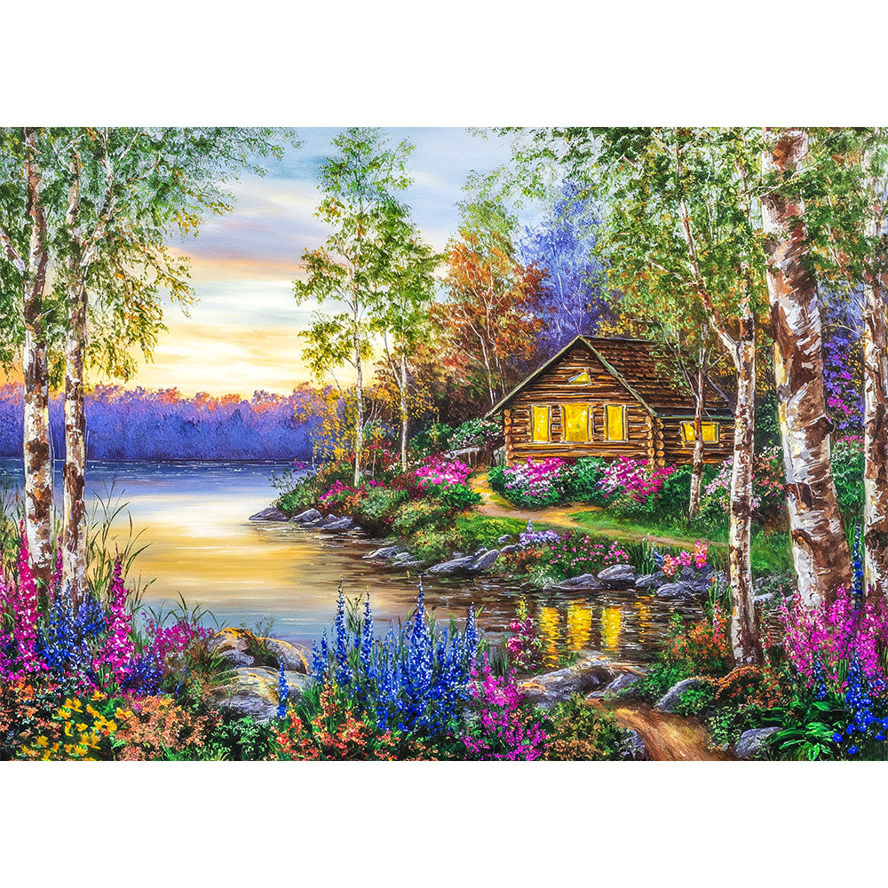 5D Diamond Painting – Hütte am See der Stille