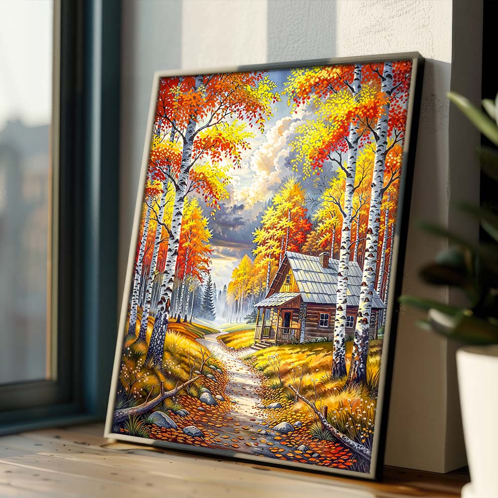 5D Diamond Painting – Hütte der goldenen Blätter, Unique-Diamond
