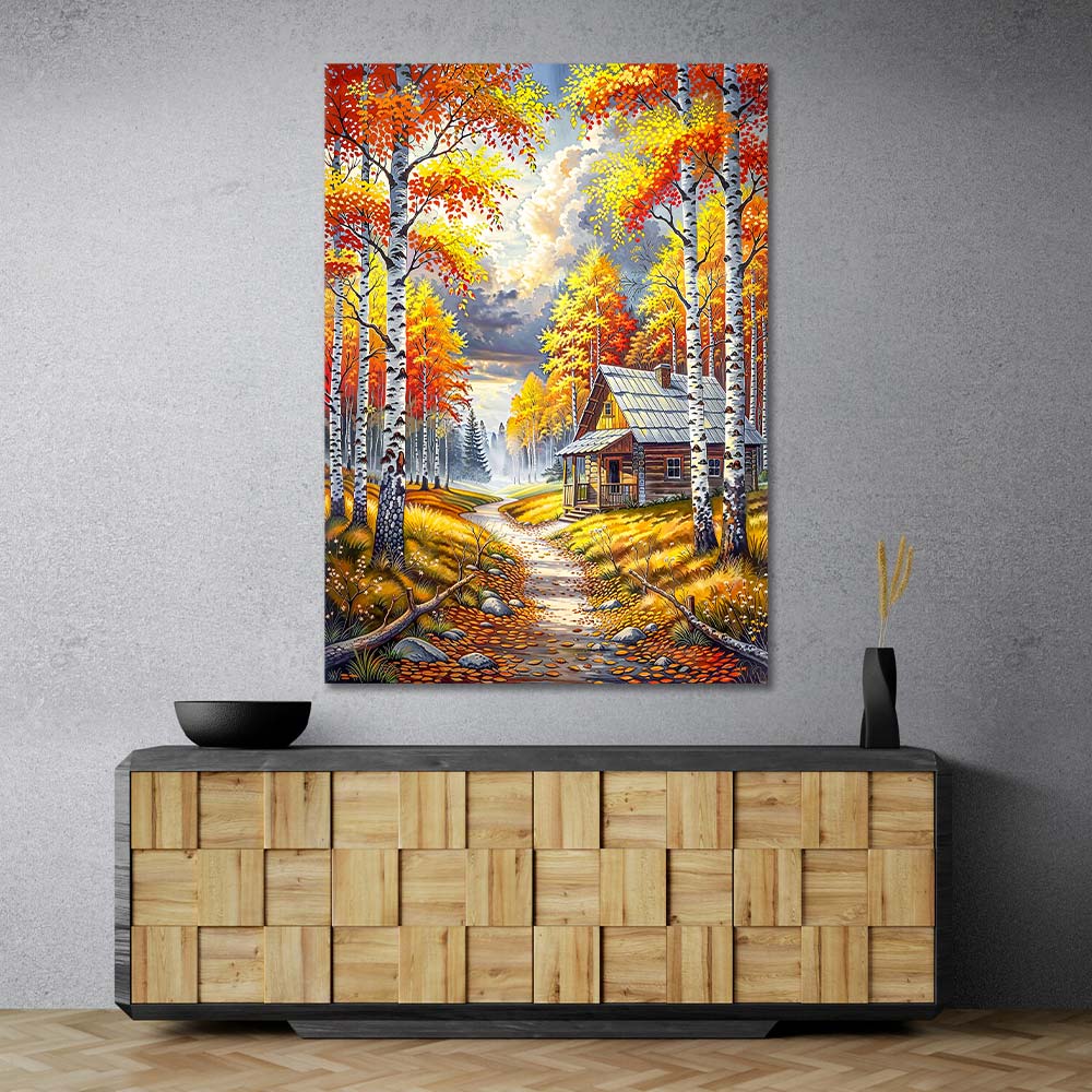 5D Diamond Painting – Hütte der goldenen Blätter, Unique-Diamond
