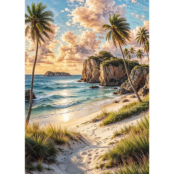 5D Diamond Painting – Insel der goldenen Wellen, Unique-Diamond