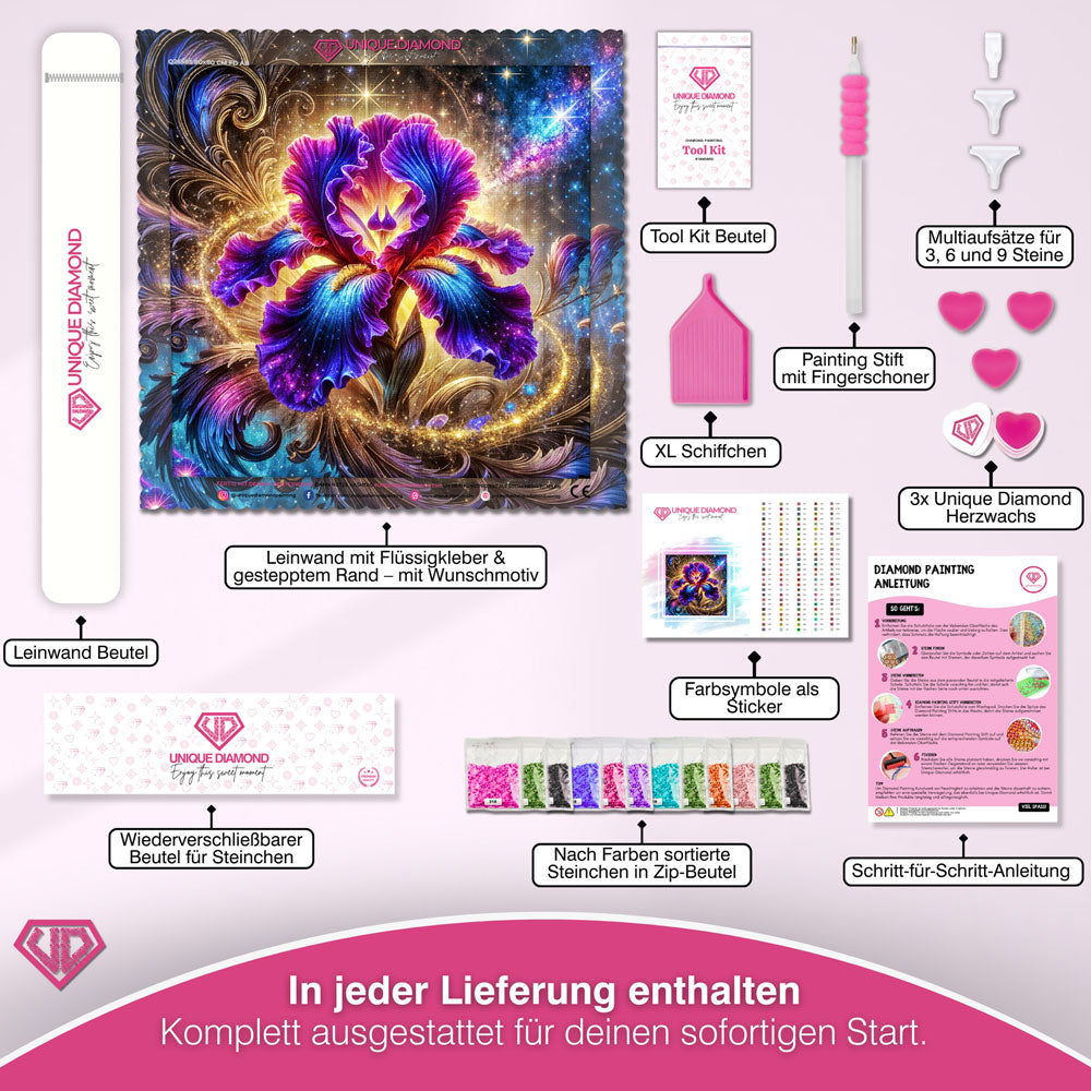 5D Diamond Painting – Iris der Galaxienblüte Unique-Diamond