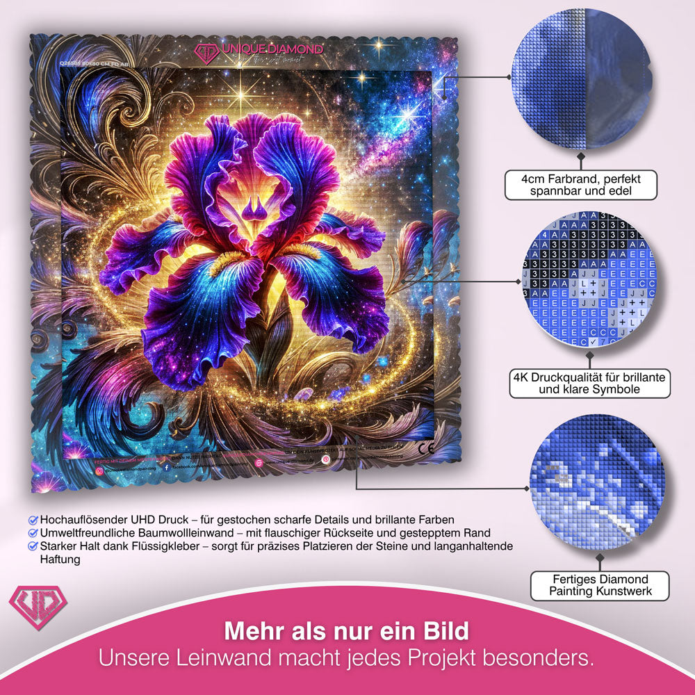 5D Diamond Painting – Iris der Galaxienblüte Unique-Diamond