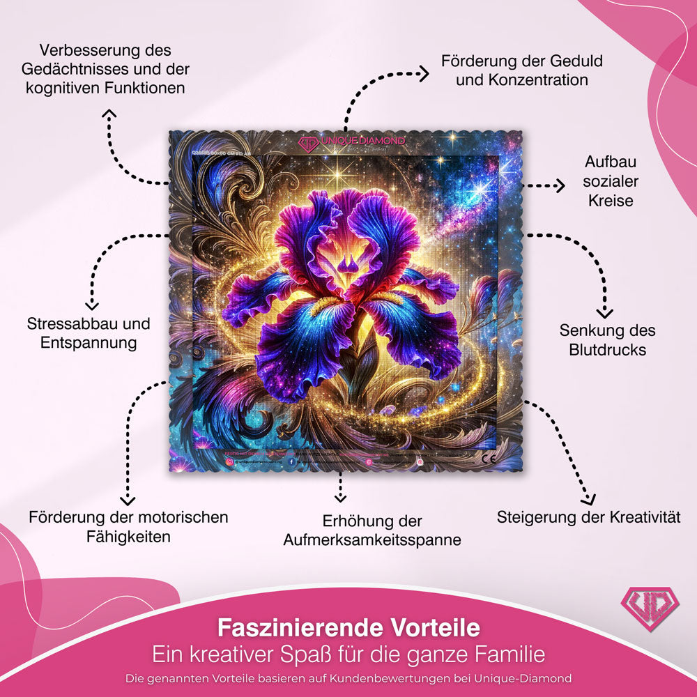 5D Diamond Painting – Iris der Galaxienblüte Unique-Diamond