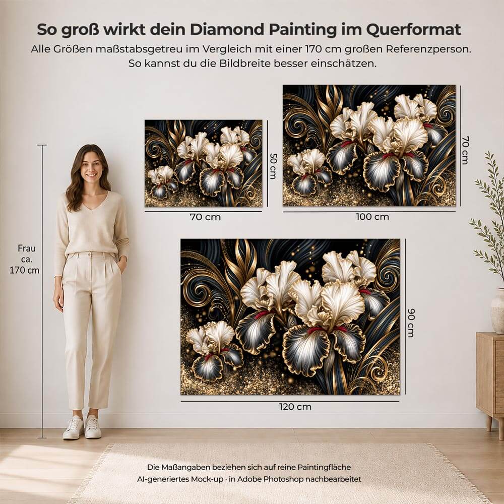 5D Diamond Painting – Irisreigen in Gold und Seide