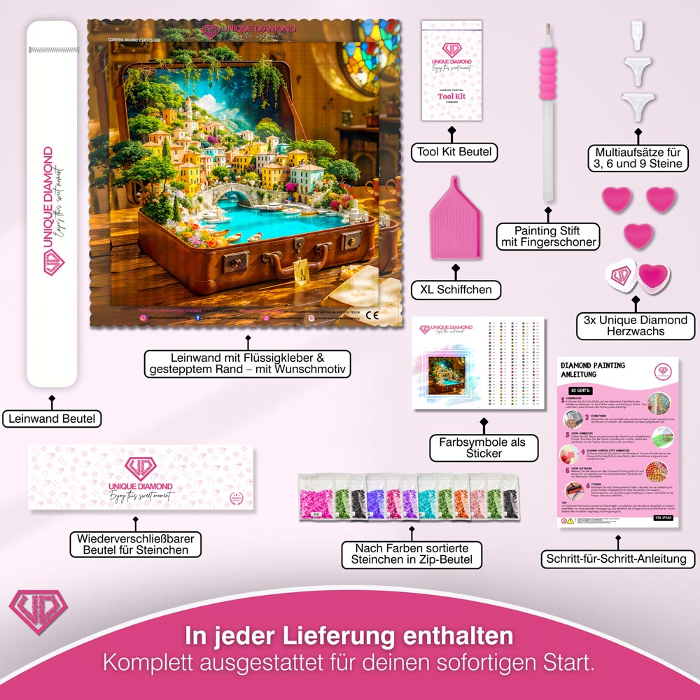 5D Diamond Painting – Italienische Träume im Koffer Unique-Diamond