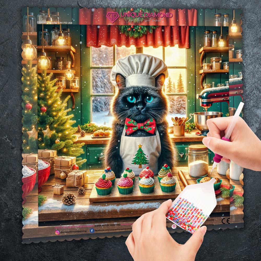 5D Diamond Painting – Kater Cookie & das Weihnachtswunder, Unique-Diamond