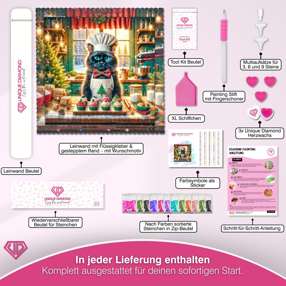 5D Diamond Painting – Kater Cookie & das Weihnachtswunder Unique-Diamond