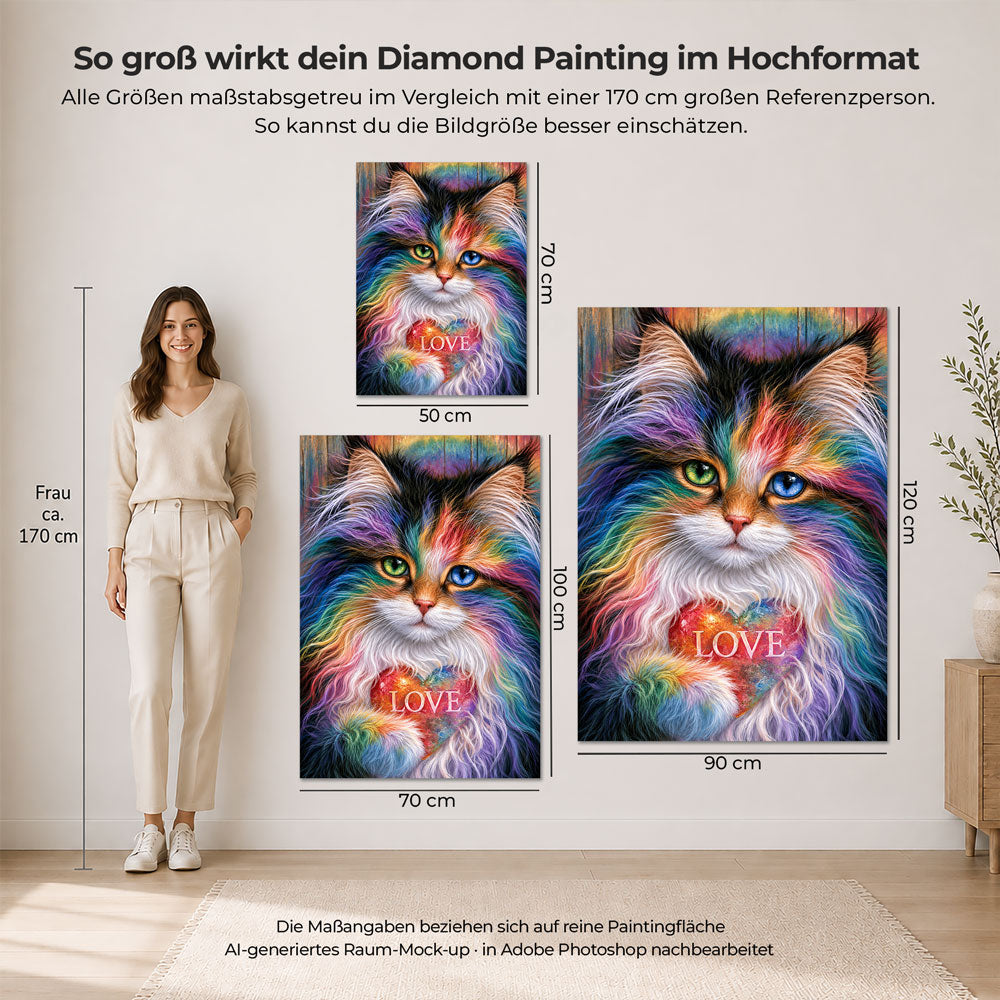 5D Diamond Painting – Katze im Farbenrausch der Liebe