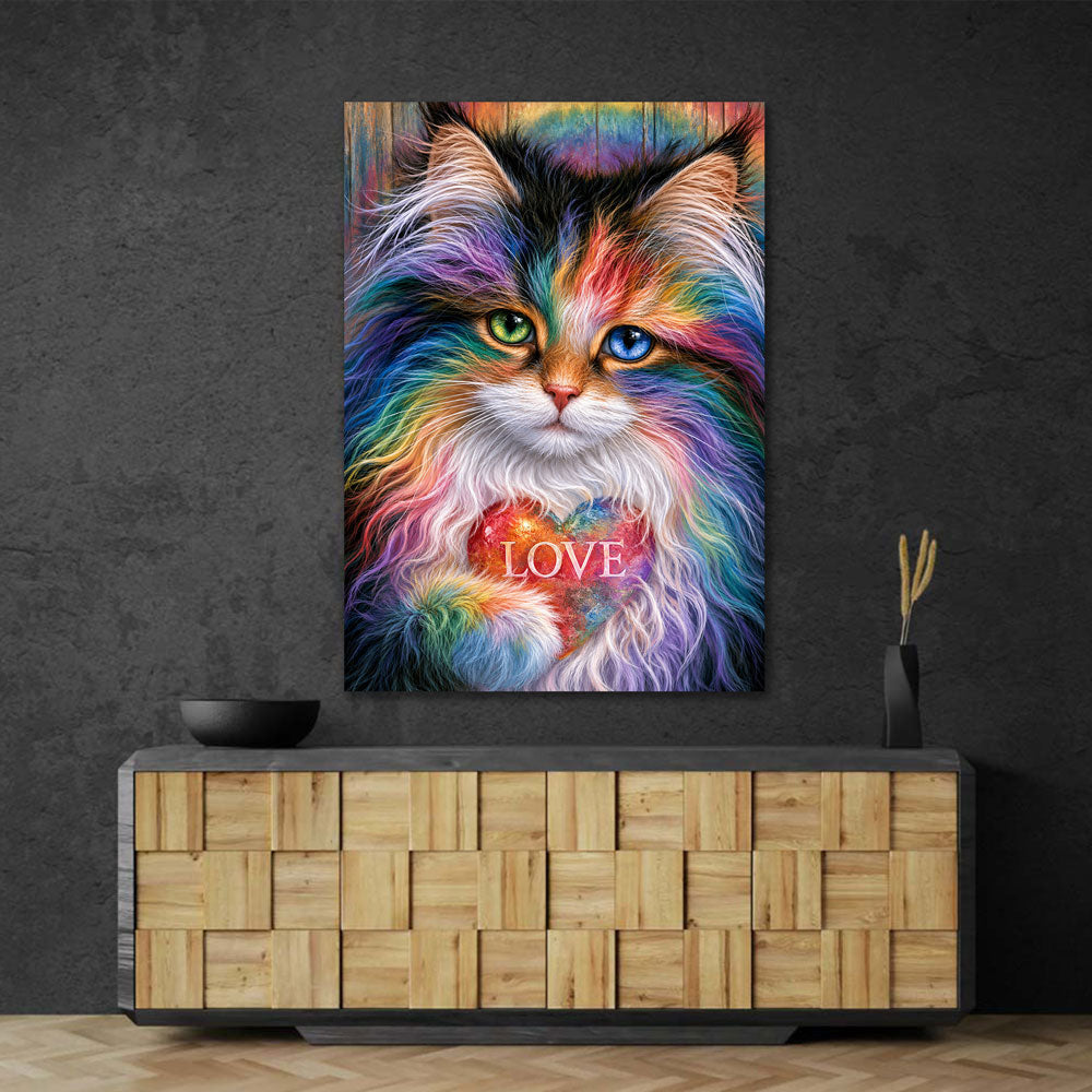5D Diamond Painting – Katze im Farbenrausch der Liebe