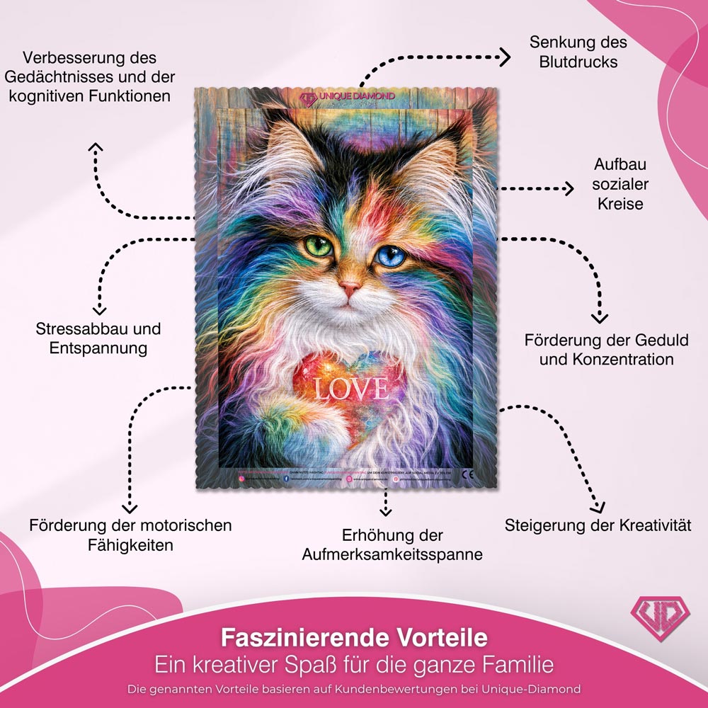 5D Diamond Painting – Katze im Farbenrausch der Liebe