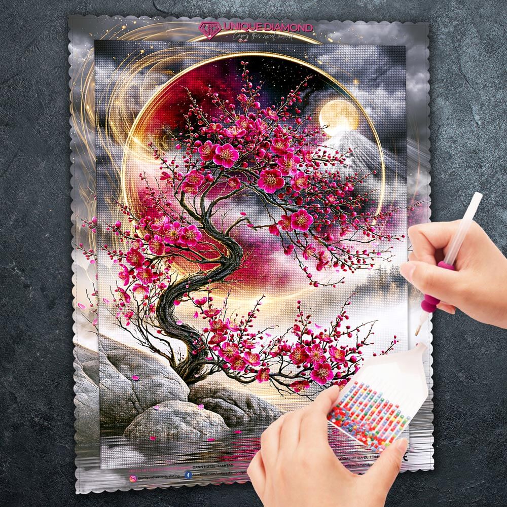 5D Diamond Painting – Kirschblütenmond am Fuji