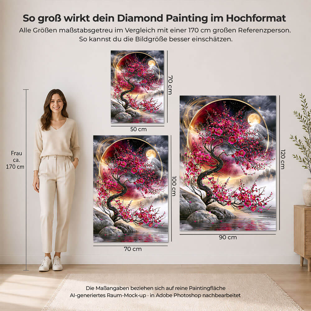 5D Diamond Painting – Kirschblütenmond am Fuji