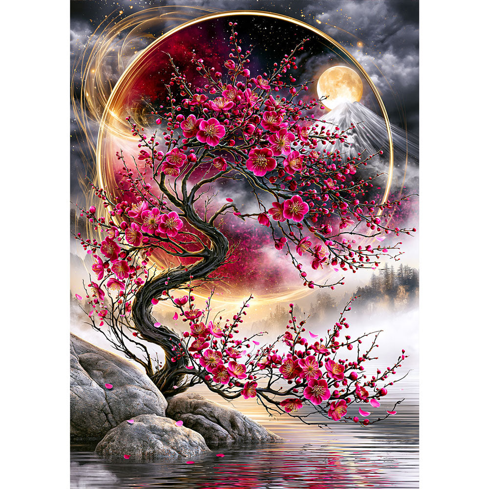 5D Diamond Painting – Kirschblütenmond am Fuji | Unique Diamond