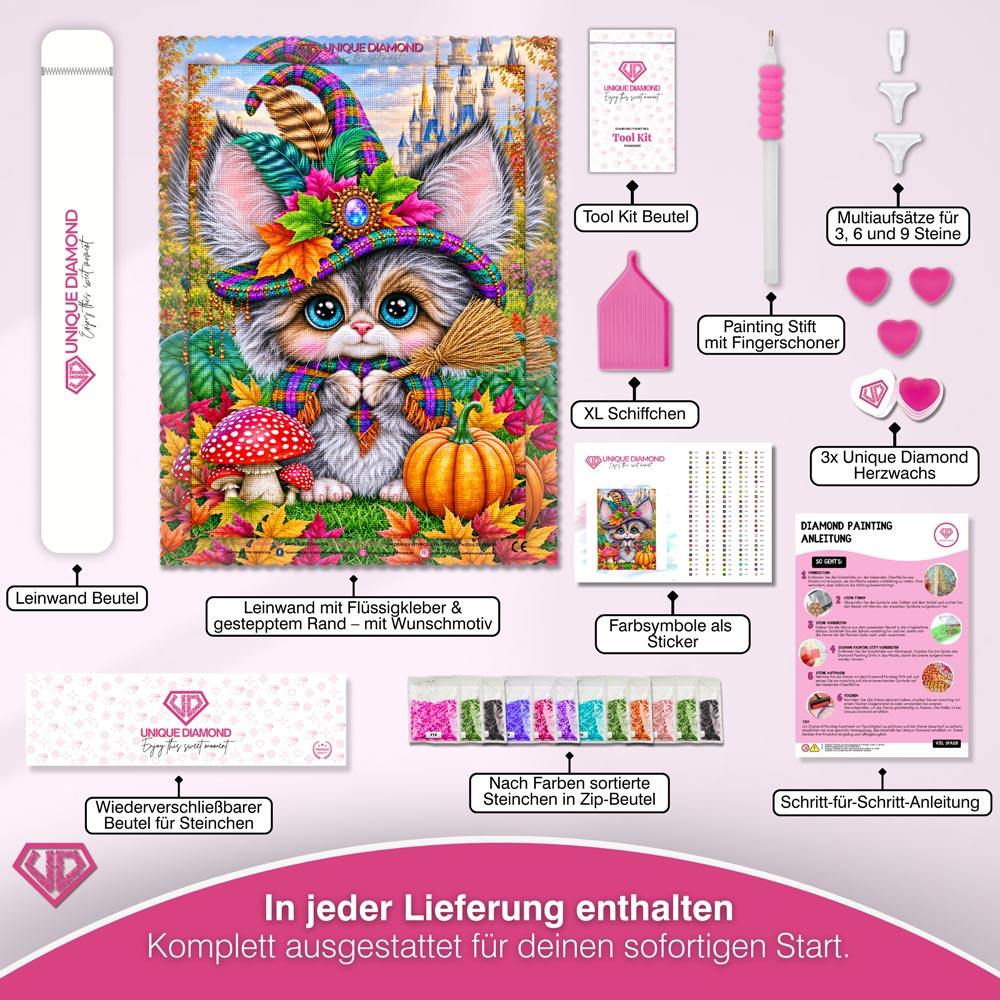 5D Diamond Painting – Kleine Herbsthexe im Zaubergarten
