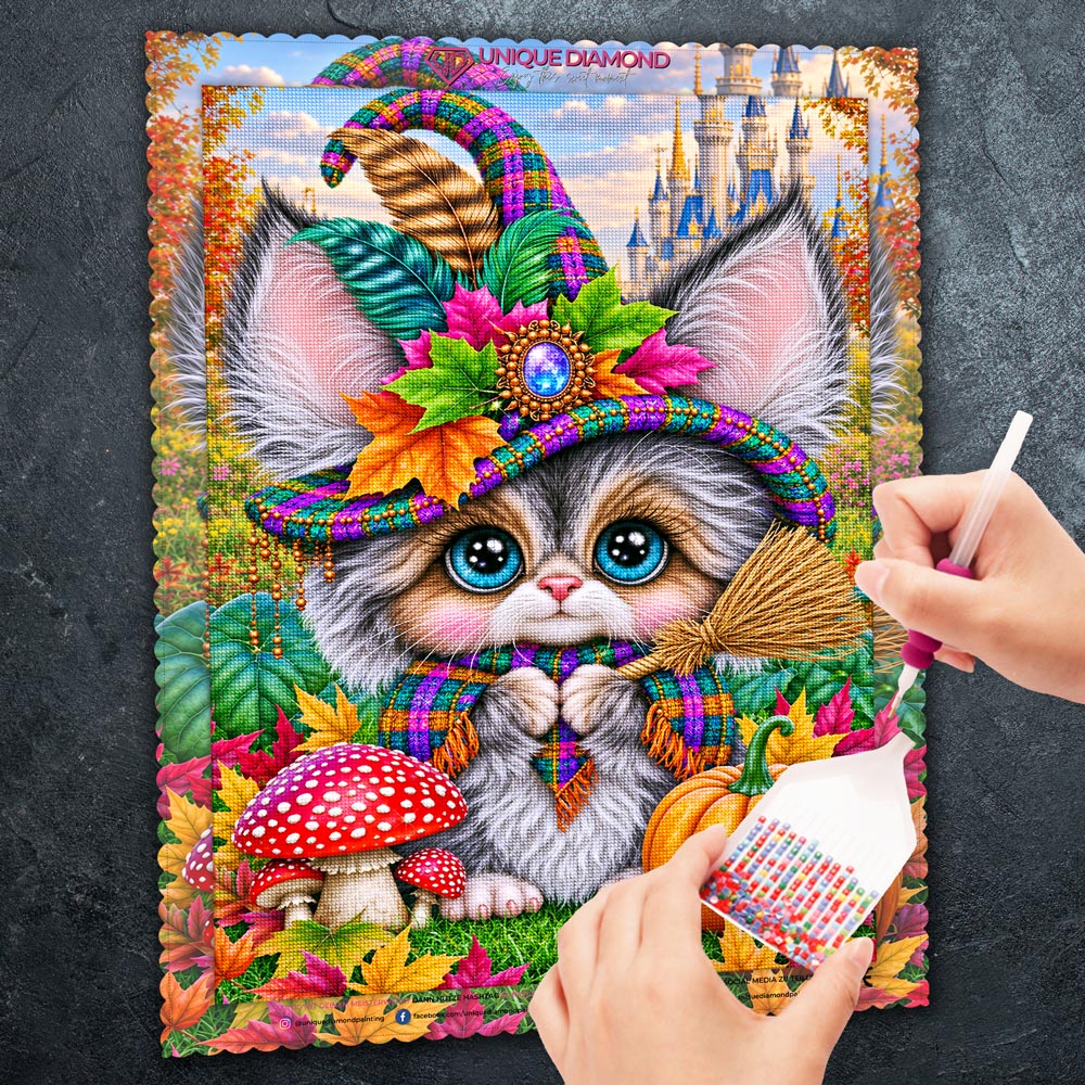 5D Diamond Painting – Kleine Herbsthexe im Zaubergarten