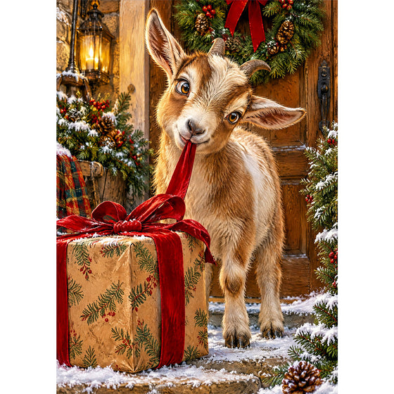 5D Diamond Painting – Kleine Ziege, große Weihnachtsneugier | Unique Diamond