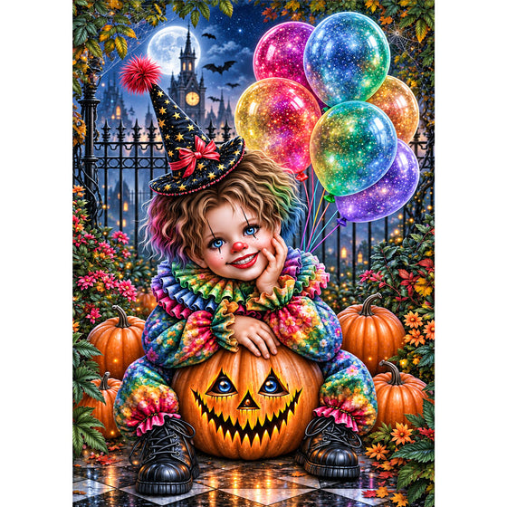 5D Diamond Painting – Kleiner Halloween-Clown im Kürbisgarten | Unique Diamond