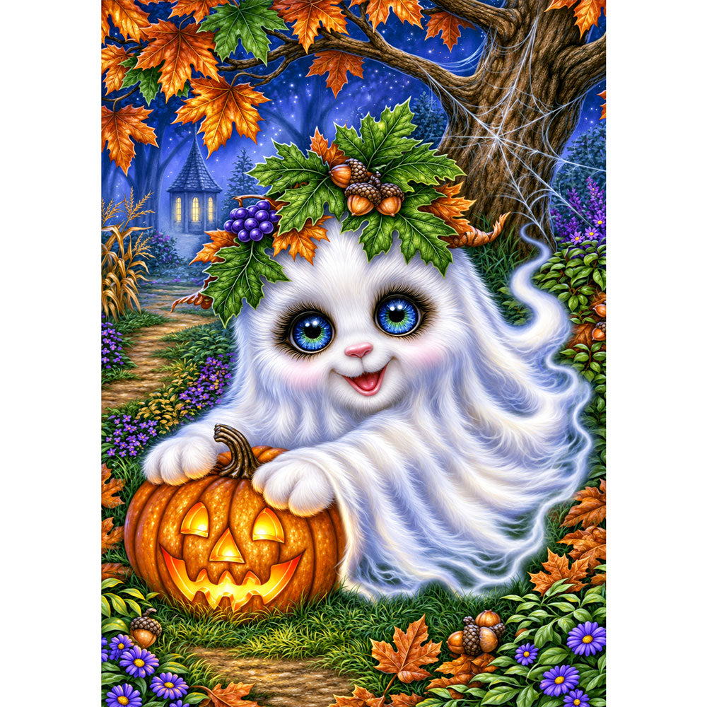 5D Diamond Painting – Kleiner Herbstgeist mit Kürbislicht | Unique Diamond
