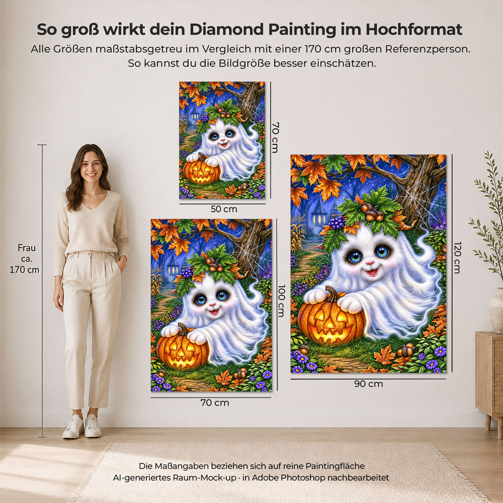 5D Diamond Painting – Kleiner Herbstgeist mit Kürbislicht