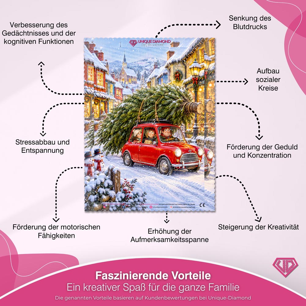 5D Diamond Painting – Kleines Auto, großer Weihnachtsbaum