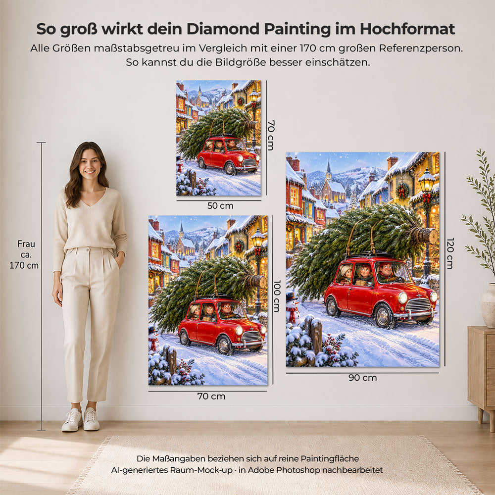 5D Diamond Painting – Kleines Auto, großer Weihnachtsbaum