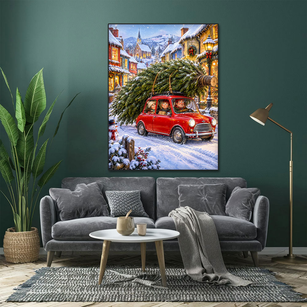 5D Diamond Painting – Kleines Auto, großer Weihnachtsbaum
