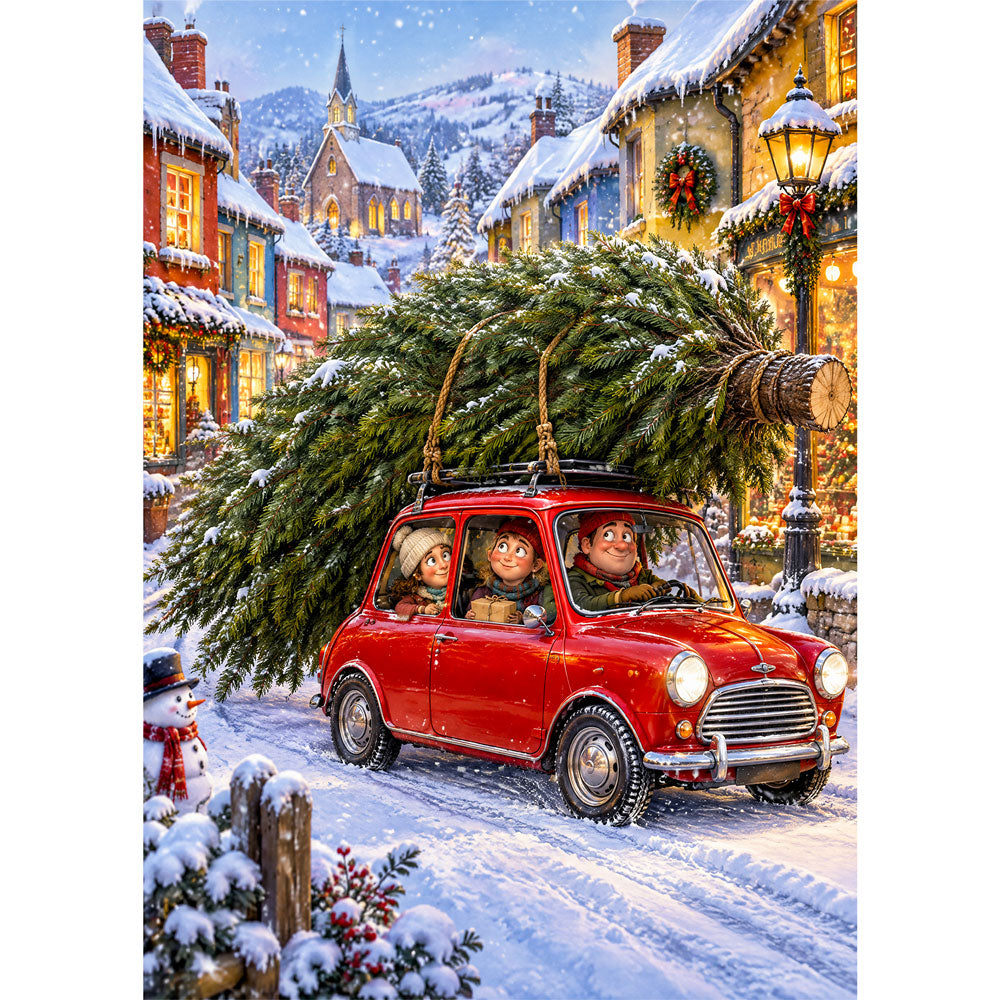 5D Diamond Painting – Kleines Auto, großer Weihnachtsbaum | Unique Diamond