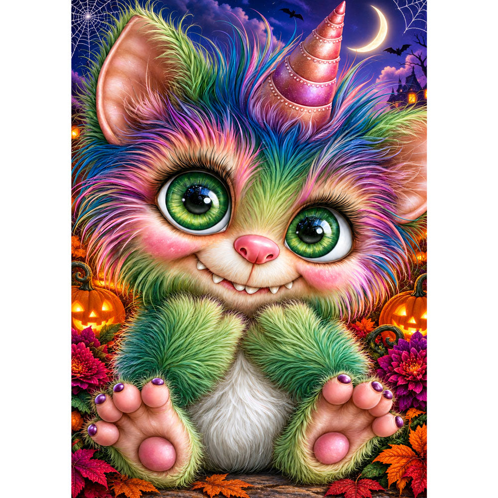 5D Diamond Painting – Kleines Regenbogenmonster im Halloweenzauber | Unique Diamond